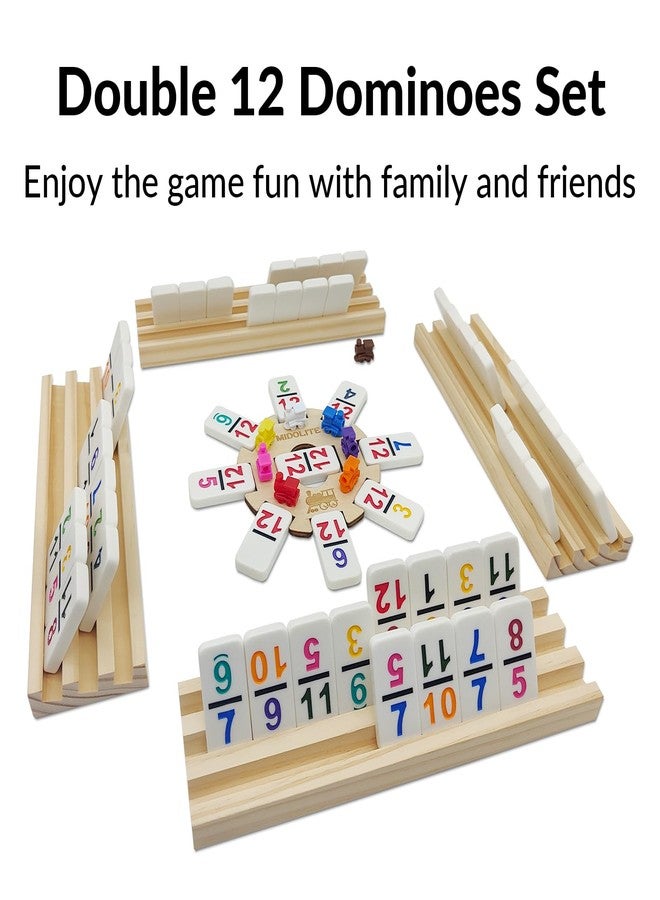 MIDOLITE Mexican Train Dominoes Set with Numbers and 4 Wooden Racks, Double 12 Domino Travel Set with Wooden Hub, 91 Colored Domino Tiles Game Set with for Family Game Night - Image 2